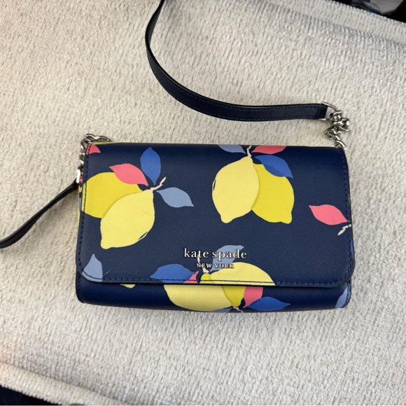 Kate Spade Blue Lemon Print Crossbody Bag & Cardholder - Picture 3 of 4